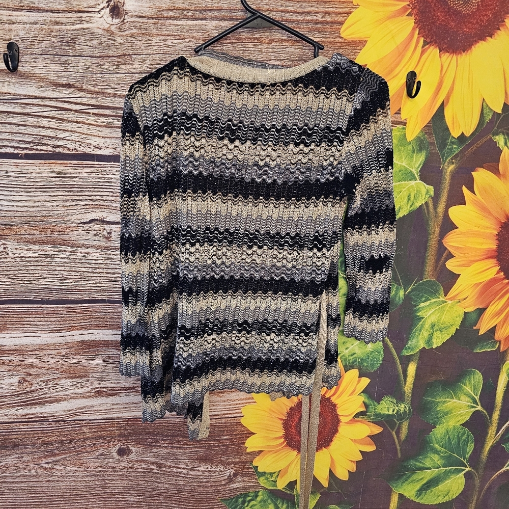 Striped Black and Cream Women's Sweater - Picture 5 of 8